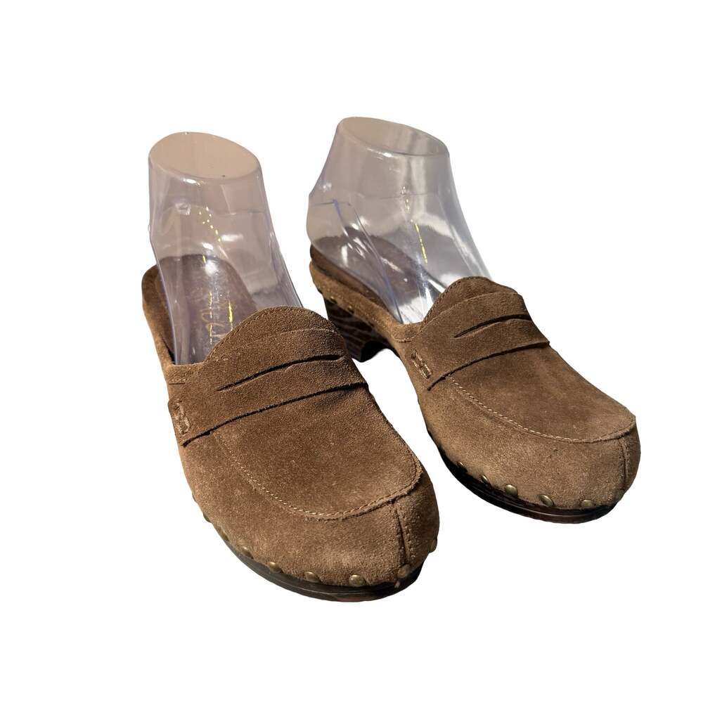 Sbicca Brown Suede Penny Loafer Clog Heels